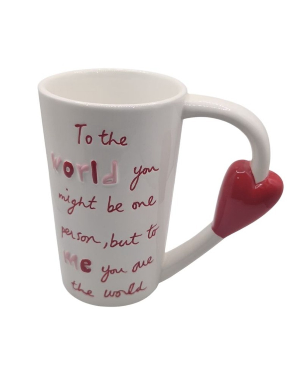 Sandra Magsamen "To The World" Tall Ceramic Mug with Red Heart Handle - 6"